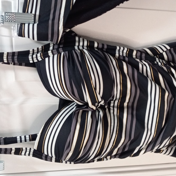 Black/Grey/White & Gold Stripes 2 Piece Swim Suit. Size XS-S - Picture 2 of 7